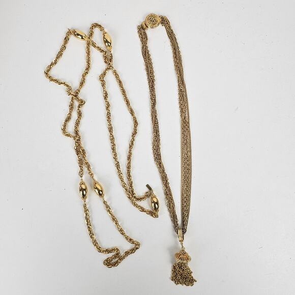 VTG lot of 2 gold tone long chain link necklaces marked - Picture 1 of 5